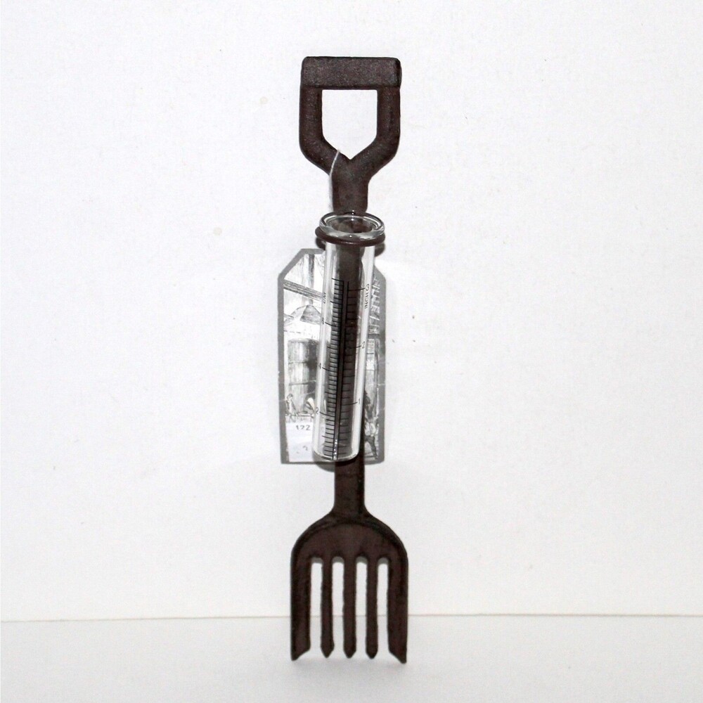 Esschert Design cast iron rake fork rain gauge wall farmhouse decor garden NEW